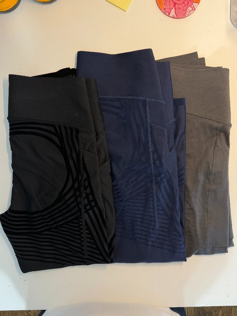 3 Pairs Fanka Body Sculpt Side Pocket 7/8 Leggings Black, Navy, and Dark Gray 2X